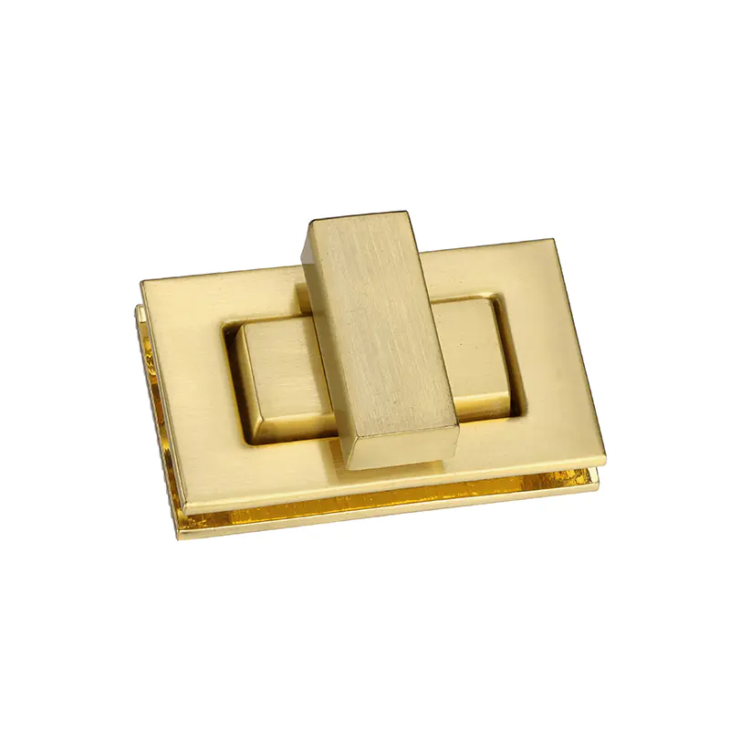 Gold rectangular turn lock for handbag